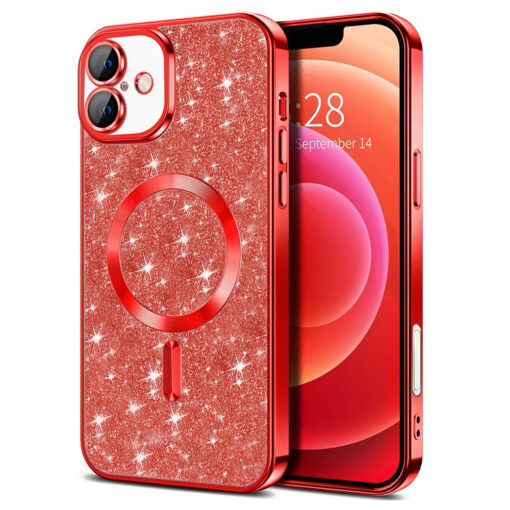 iPhone 16 umbris silikoonist Luxury Glitter MagSafe Red