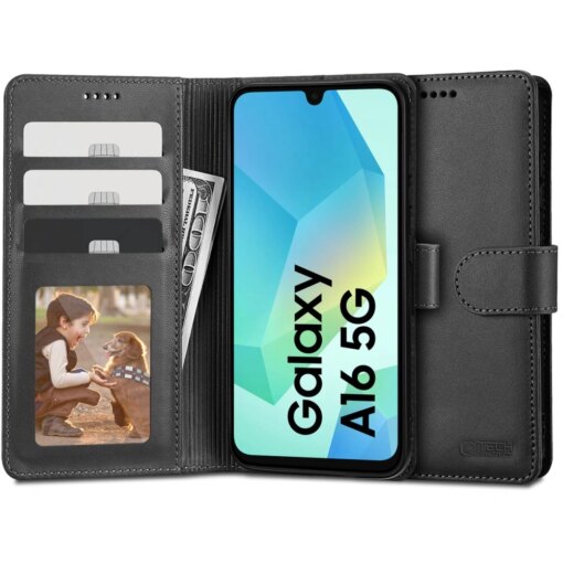 Samsung A16 kaaned kunstnahast kaarditaskutega wallet must