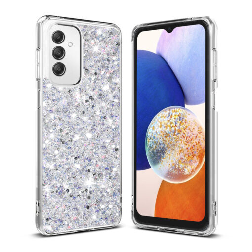 Samsung A14 umbris silikoonist Sparkly Glitter valge