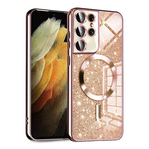 Samsung S21 ULTRA umbris silikoonist MagSafe Luxury Glitter rose gold