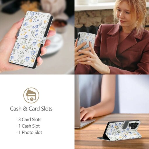 Samsung Galaxy S25 Ultra kunstnahast kaaned Wallet kevadlillede mustriga 3