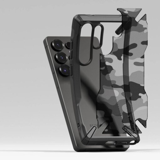 Samsung Galaxy S25 Ultra umbris Ringke Fusion X plastikust taguse ja silikoonist servadega camo 6