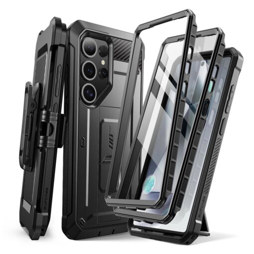 Samsung Galaxy S25 Ultra umbris Supcase Unicorn Beetle Pro plastikust taguse ja silikoonist servadega varuklaasiga must