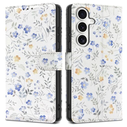 Samsung Galaxy S25 kunstnahast kaaned Wallet kevadlillede mustriga 1