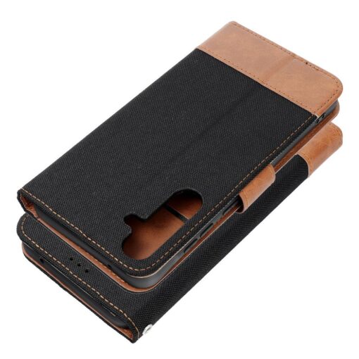 Samsung A56 kaaned JEANS teksiilist ja kunstnahast must 1