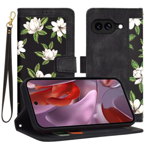 Google Pixel 9a kaaned kunstnahast FlipCraft Flowers of the Dawn
