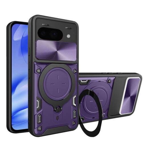 Google Pixel 9a umbris plastikust ja silikoonist CamGuard Pro lilla