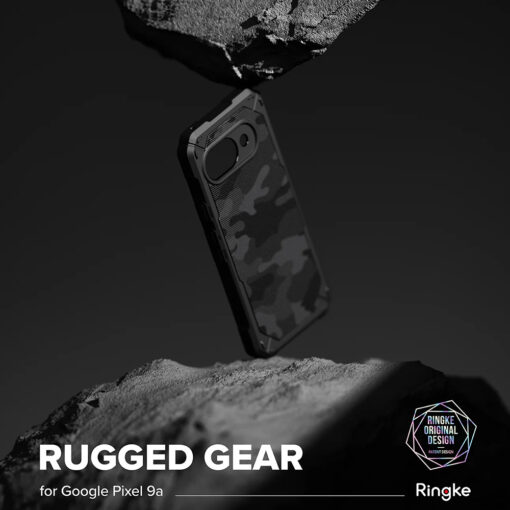 Google Pixel 9a umbris silikoonist ja plastikust Ringke Rugged Gear kamo must 1