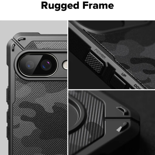 Google Pixel 9a umbris silikoonist ja plastikust Ringke Rugged Gear kamo must 4