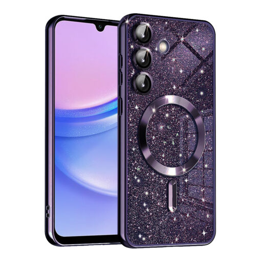 Samsung A15 umbris silikoonist MagSafe Luxury Glitter tume lilla