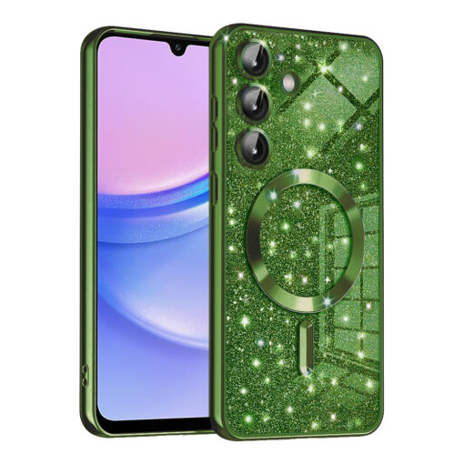 Samsung A15 umbris silikoonist MagSafe Luxury Glitter tume roheline