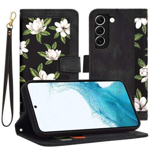 Samsung S22 kaaned kunstnahast FlipCraft Flowers of the Dawn