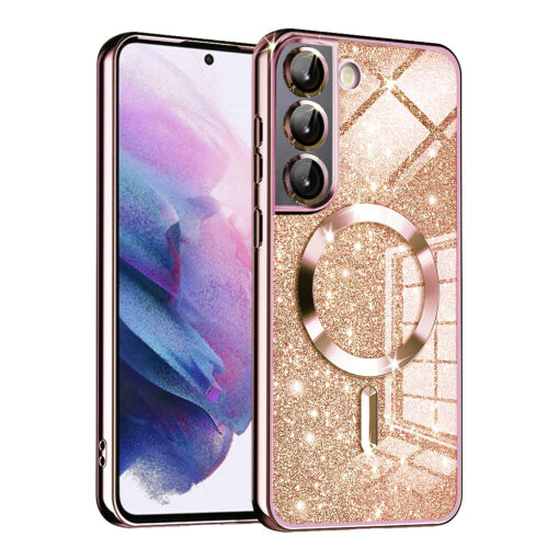 Samsung S22 umbris silikoonist MagSafe Luxury Glitter roosakuldne