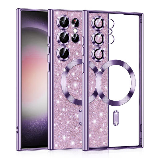 Samsung S23 Ultra umbris silikoonist MagSafe Luxury Glitter helelilla
