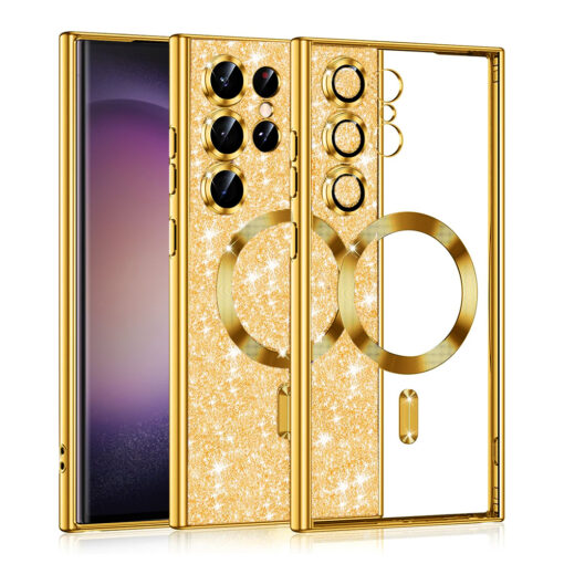 Samsung S23 Ultra umbris silikoonist MagSafe Luxury Glitter kuldne