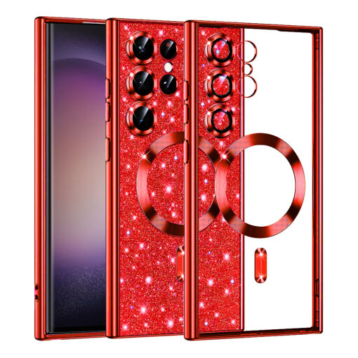 Samsung S23 Ultra umbris silikoonist MagSafe Luxury Glitter punane