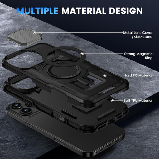 iPhone 13 14 16e umbris plastikust ja silikoonist CamVault MagSafe must 2
