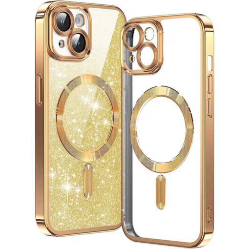 iPhone 13 umbris silikoonist MagSafe Luxury Glitter kuldne