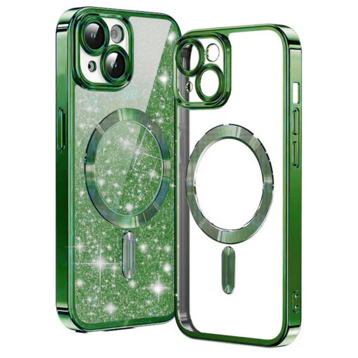 iPhone 13 umbris silikoonist MagSafe Luxury Glitter tume roheline