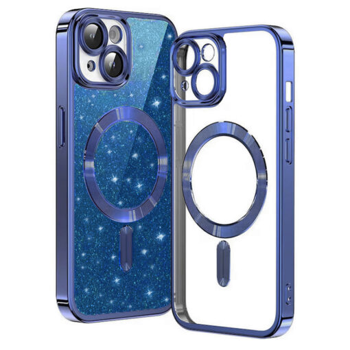iPhone 13 umbris silikoonist MagSafe Luxury Glitter tumesinine