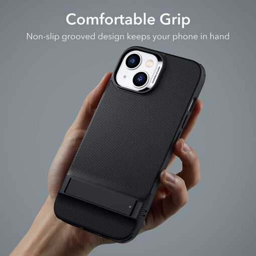 iPhone 14 13 umbris plastikust ja silikoonist ESR Air Shield Boost Kickstand poollabipaistev must 1