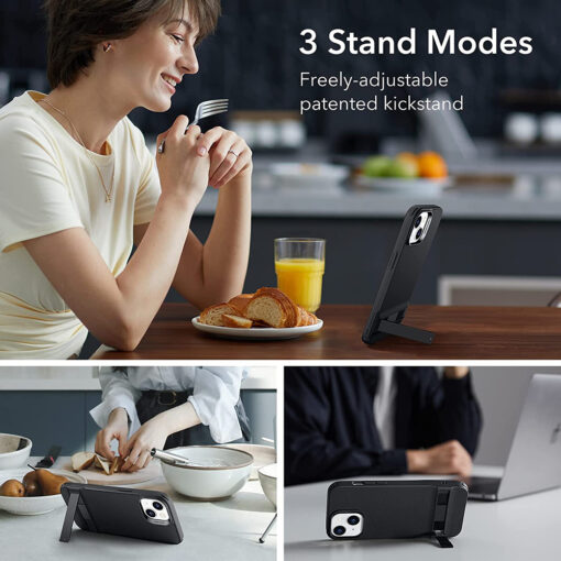 iPhone 14 13 umbris plastikust ja silikoonist ESR Air Shield Boost Kickstand poollabipaistev must 2