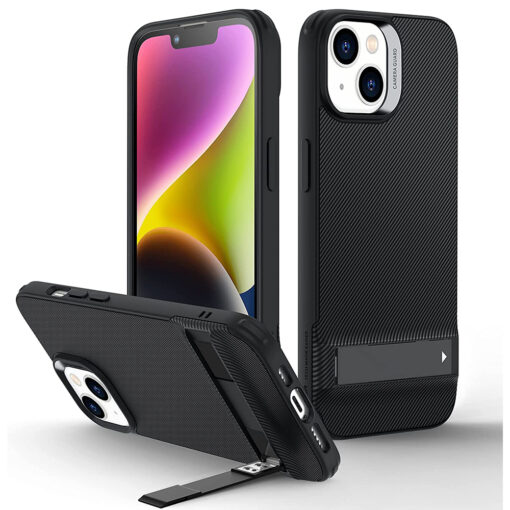 iPhone 14 13 umbris plastikust ja silikoonist ESR Air Shield Boost Kickstand poollabipaistev must