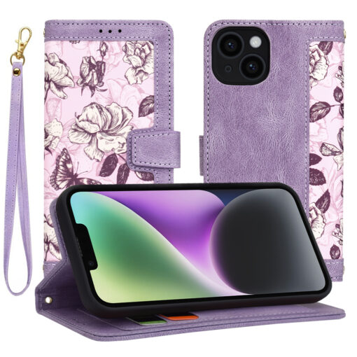 iPhone 14 kaaned kunstnahast FlipCraft mustiline lilla
