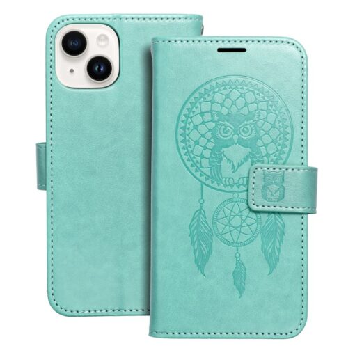 iPhone 14 kaaned kunstnahast MEZZO Book dreamcatcher roheline