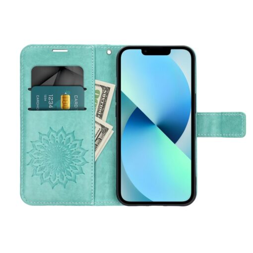 iPhone 14 kaaned kunstnahast MEZZO Book mandala roheline 2
