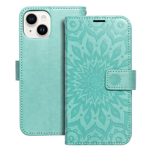 iPhone 14 kaaned kunstnahast MEZZO Book mandala roheline