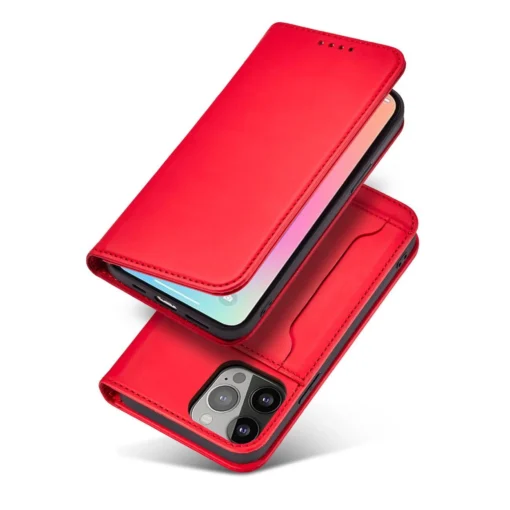 iPhone 14 kaaned kunstnahast Magnet Card Case punane 2