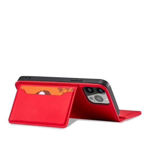 iPhone 14 kaaned kunstnahast Magnet Card Case punane 3