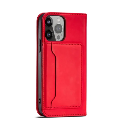 iPhone 14 kaaned kunstnahast Magnet Card Case punane 4