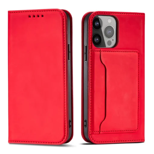 iPhone 14 kaaned kunstnahast Magnet Card Case punane