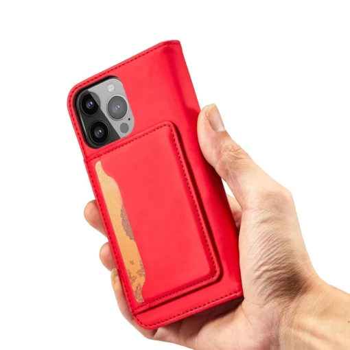 iPhone 14 kaaned kunstnahast Magnet Card Case punane 6