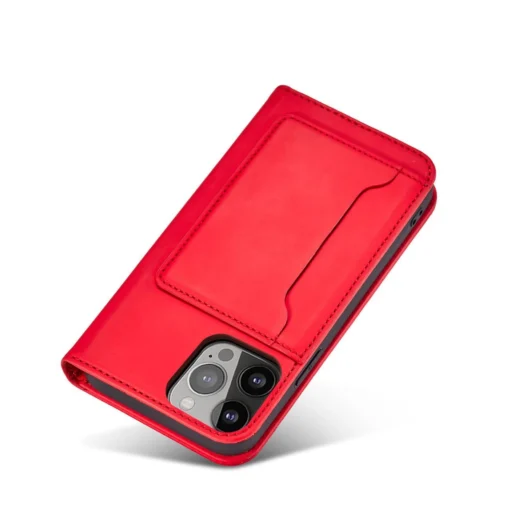 iPhone 14 kaaned kunstnahast Magnet Card Case punane 7