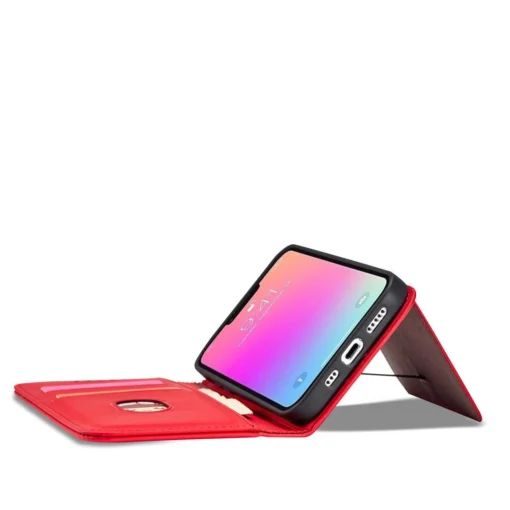 iPhone 14 kaaned kunstnahast Magnet Card Case punane 9