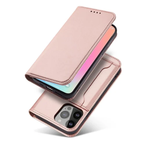 iPhone 14 kaaned kunstnahast Magnet Card Case roosa 1