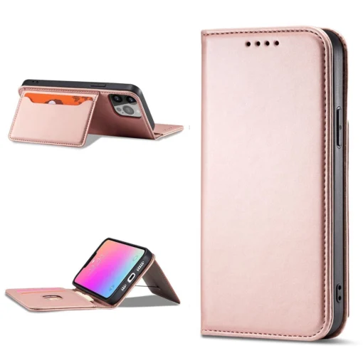 iPhone 14 kaaned kunstnahast Magnet Card Case roosa 12