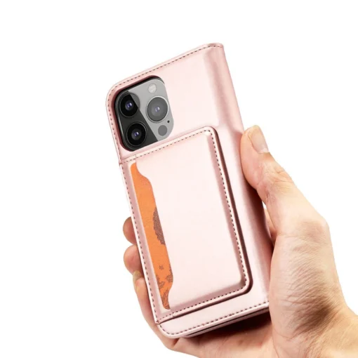 iPhone 14 kaaned kunstnahast Magnet Card Case roosa 5