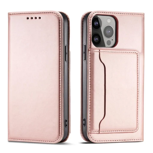 iPhone 14 kaaned kunstnahast Magnet Card Case roosa