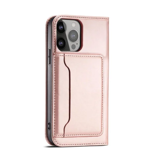 iPhone 14 kaaned kunstnahast Magnet Card Case roosa 9