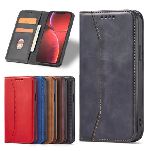 iPhone 14 kaaned kunstnahast Magnet Fancy Case must 12
