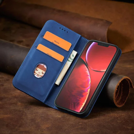 iPhone 14 kaaned kunstnahast Magnet Fancy Case sinine 10
