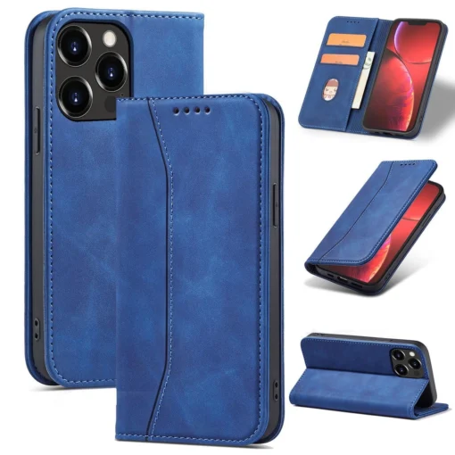 iPhone 14 kaaned kunstnahast Magnet Fancy Case sinine 11