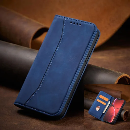 iPhone 14 kaaned kunstnahast Magnet Fancy Case sinine 13