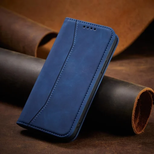 iPhone 14 kaaned kunstnahast Magnet Fancy Case sinine 5