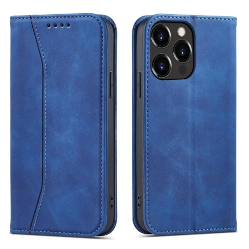 iPhone 14 kaaned kunstnahast Magnet Fancy Case sinine