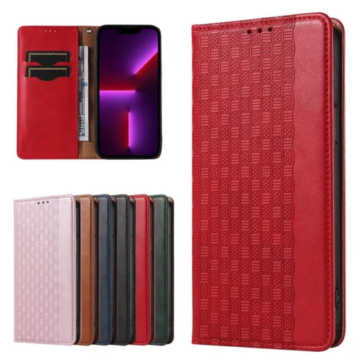 iPhone 14 kaaned kunstnahast Magnet Strap Case punane 1